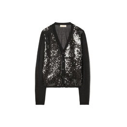 Women Sequin-Front Cardigan - Black