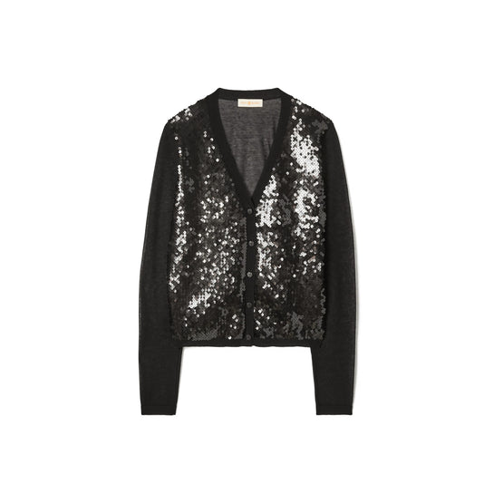 Women Sequin-Front Cardigan - Black