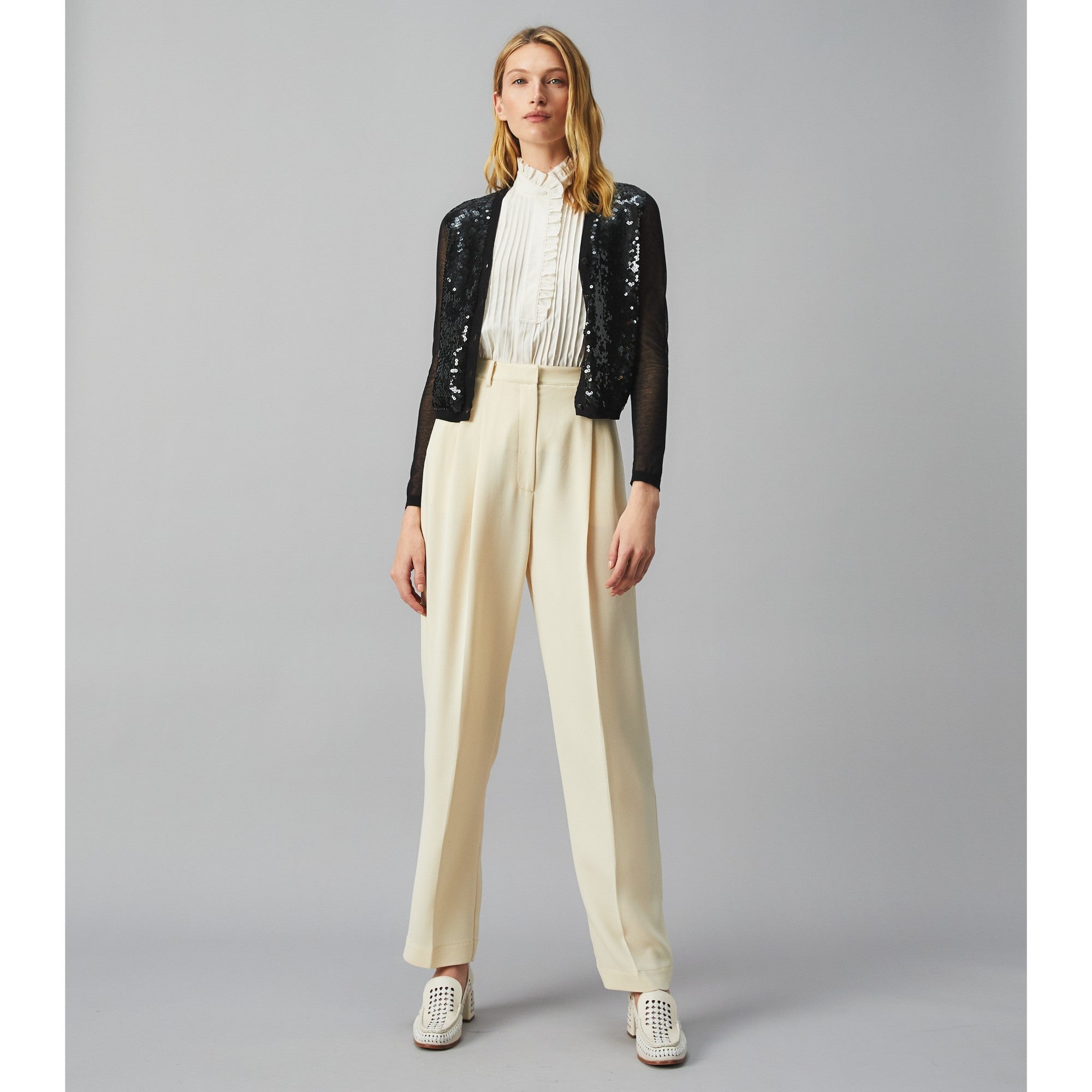 Women Sequin-Front Cardigan - Black