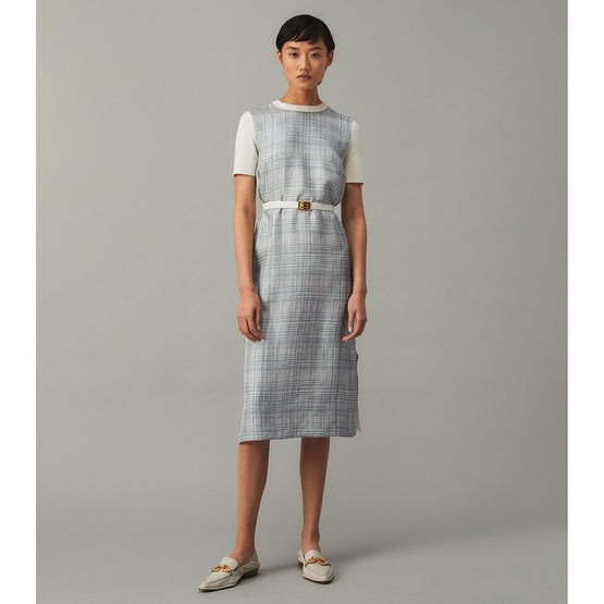 Women Greer Dress - New Ivory/Dusted Blue Crosshatch