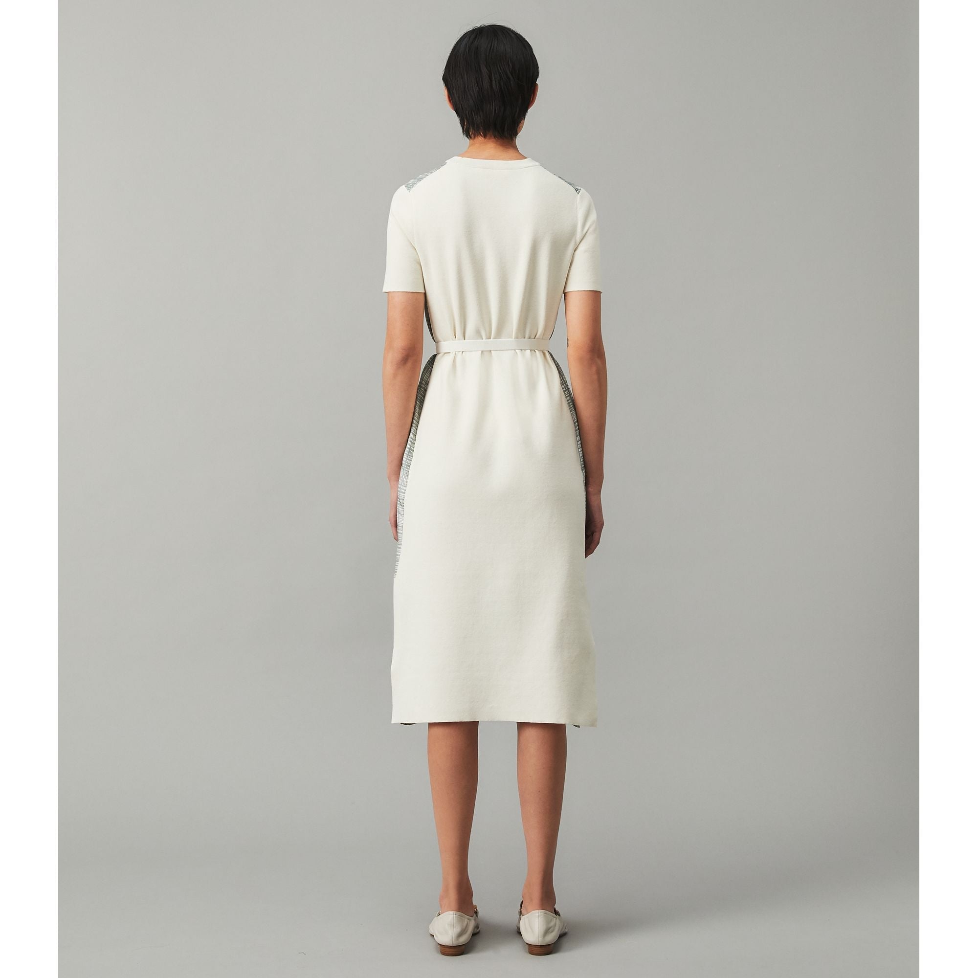 Women Greer Dress - New Ivory/Dusted Blue Crosshatch