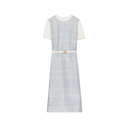 Women Greer Dress - New Ivory/Dusted Blue Crosshatch