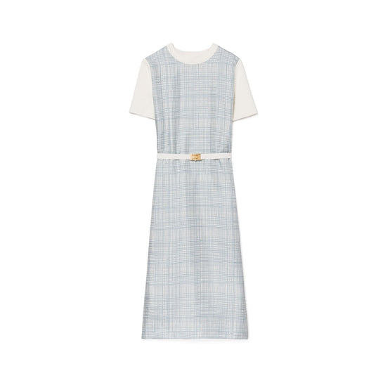 Women Greer Dress - New Ivory/Dusted Blue Crosshatch