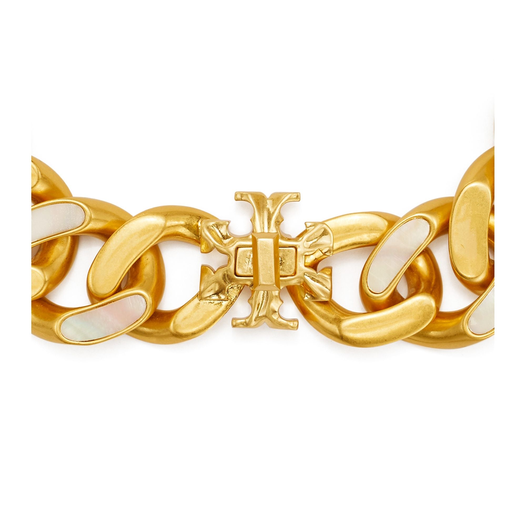 Women Roxanne Inlay Statement Necklace - Rolled Brass / Mother Of Pearl