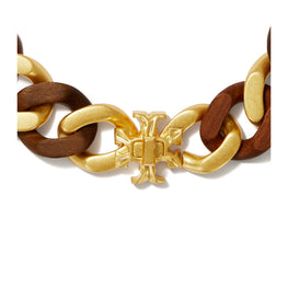 Women Roxanne Wood Statement Necklace - Rolled Brass / Wood