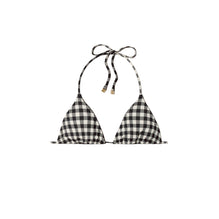 Women Printed String Bikini Top - Black / New Ivory Gingham