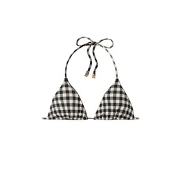 Women Printed String Bikini Top - Black / New Ivory Gingham