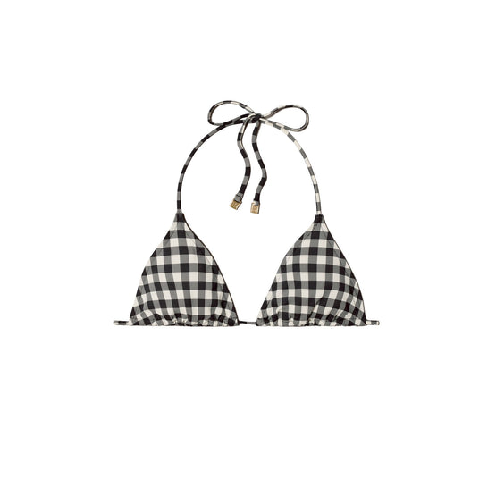 Women Printed String Bikini Top - Black / New Ivory Gingham