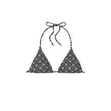 Women Printed String Bikini Top - T Monogram Tory Navy / Sesame