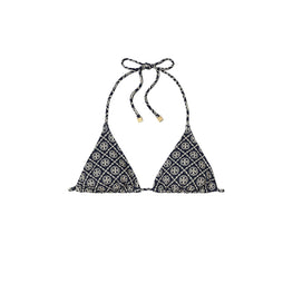 Women Printed String Bikini Top - T Monogram Tory Navy / Sesame