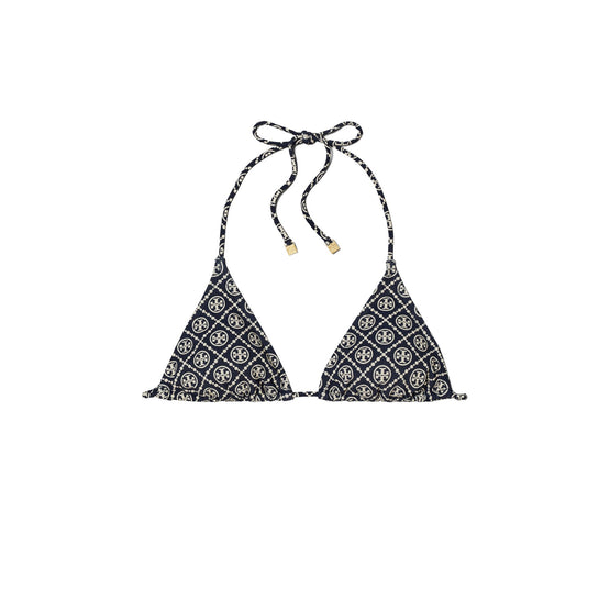 Women Printed String Bikini Top - T Monogram Tory Navy / Sesame