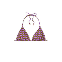 Women Printed String Bikini Top - 3D Checkered Logo Lilac