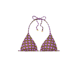 Women Printed String Bikini Top - 3D Checkered Logo Lilac