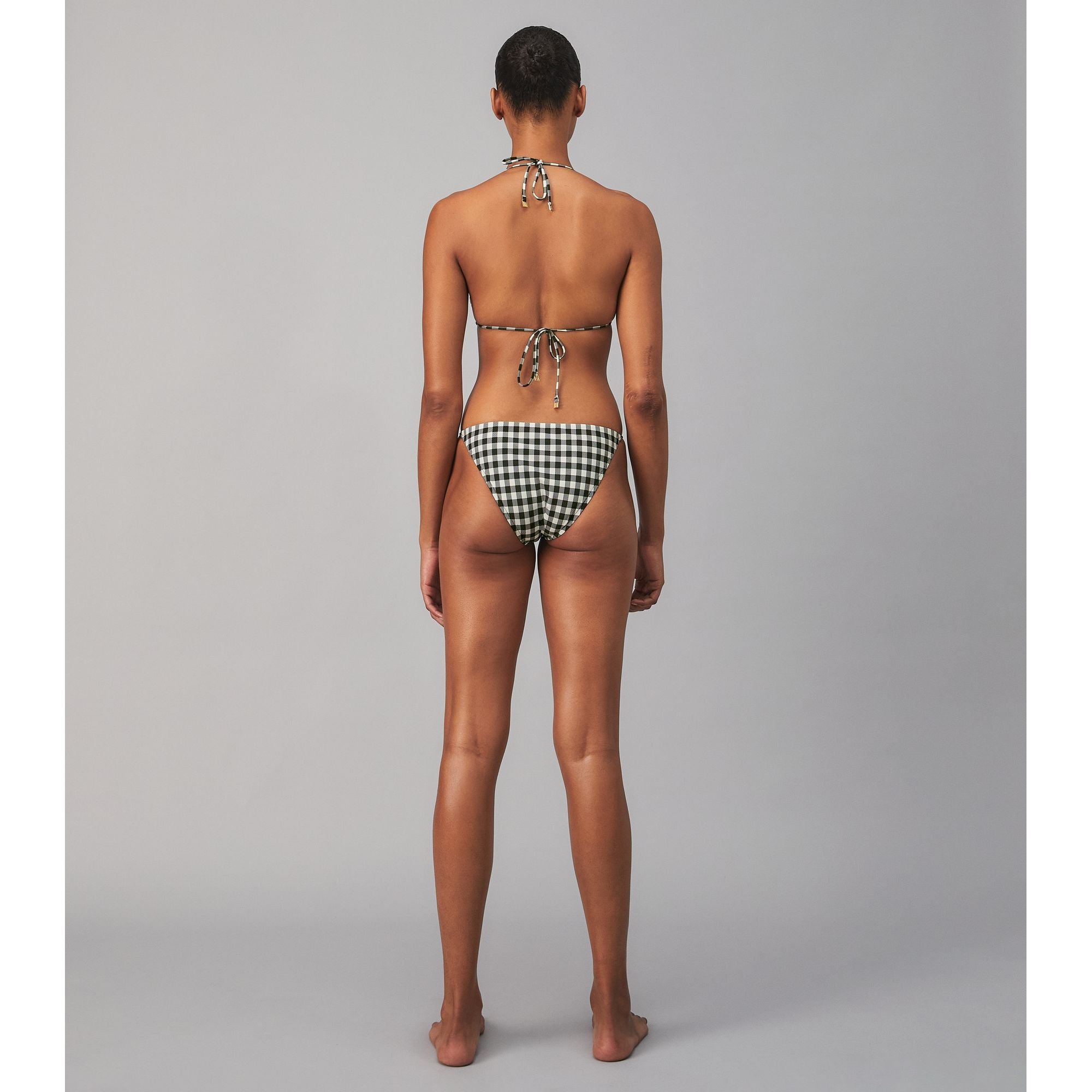 Women Printed Triangle Bikini Bottom - Black / New Ivory Gingham