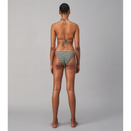 Women Printed Triangle Bikini Bottom - Black / New Ivory Gingham