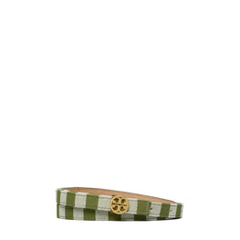 Women Gingham Skinny Logo Belt - Leccio/New Ivory Gingham