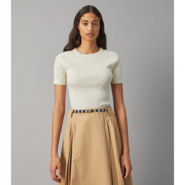 Women Gingham Skinny Logo Belt - Leccio/New Ivory Gingham