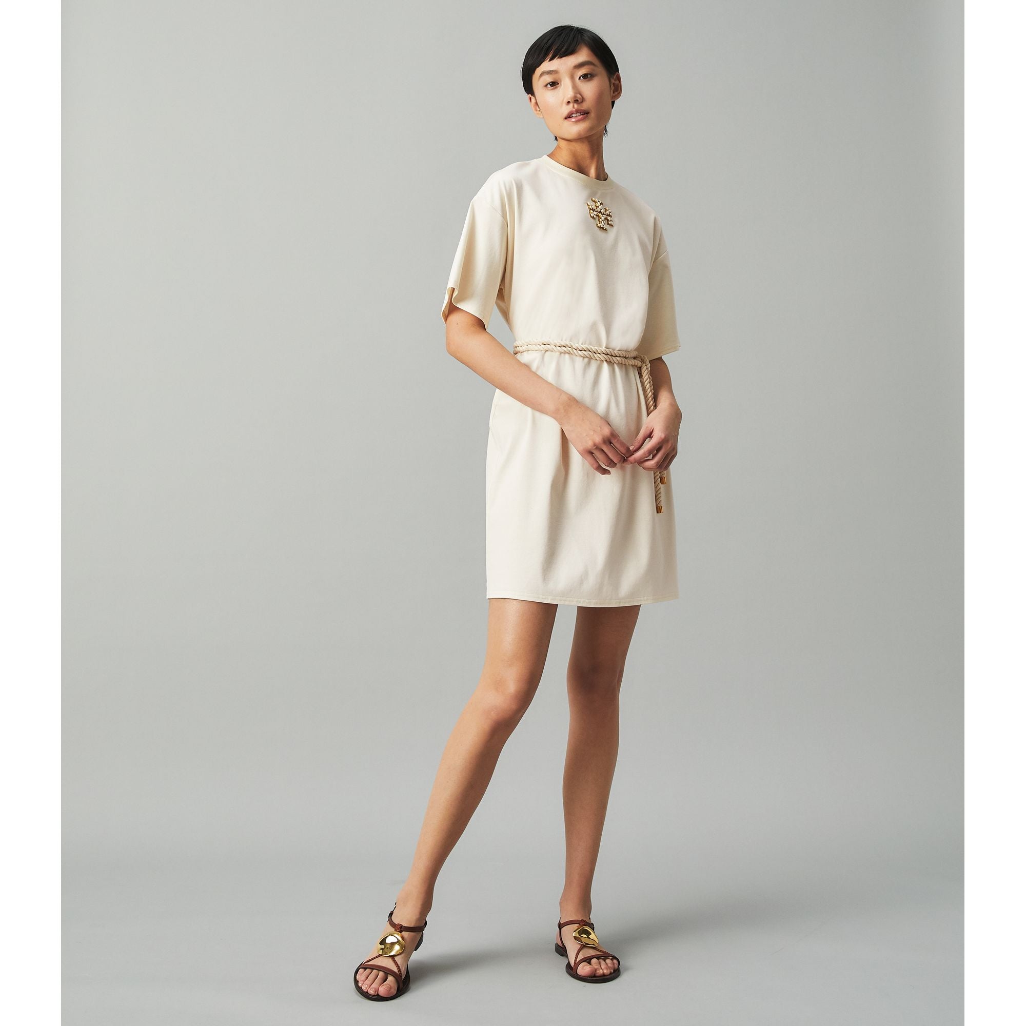 Women Embellished Logo T-Shirt Dress - New Ivory
