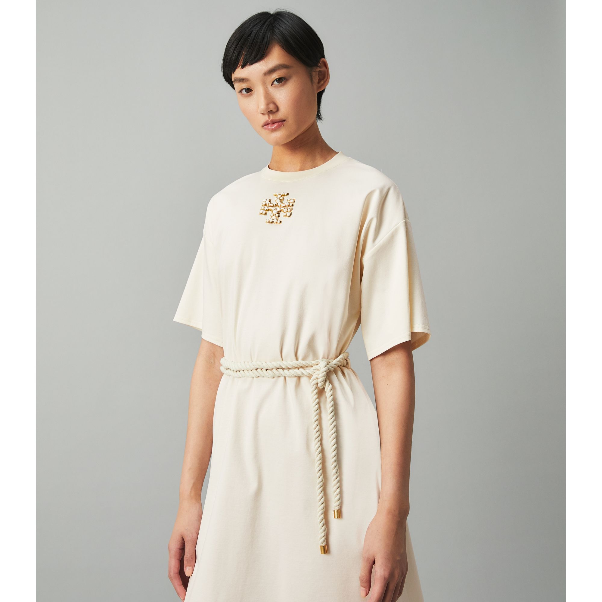 Women Embellished Logo T-Shirt Dress - New Ivory