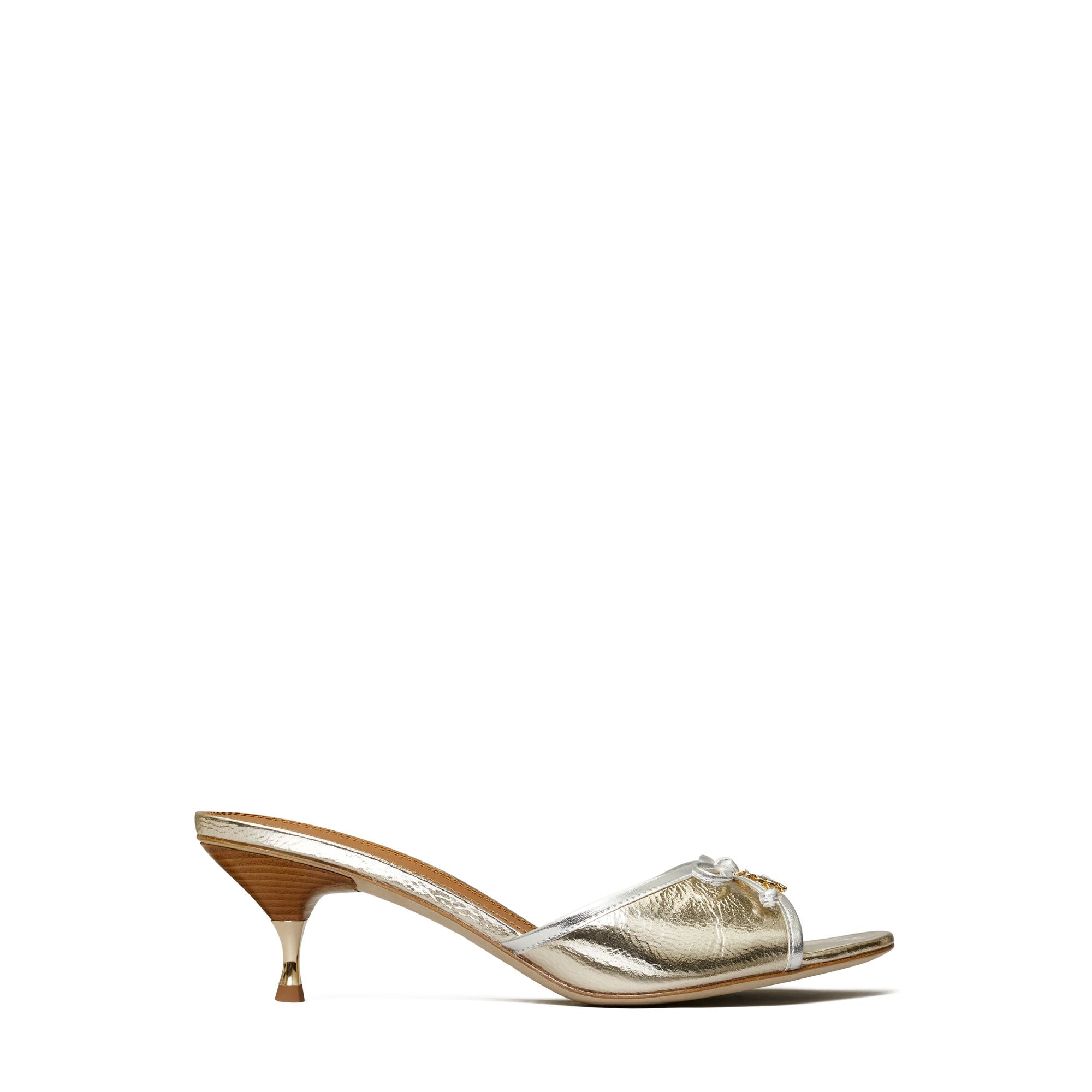 Women Tory Charm Kitten Heel Sandal - Spark Gold / Silver