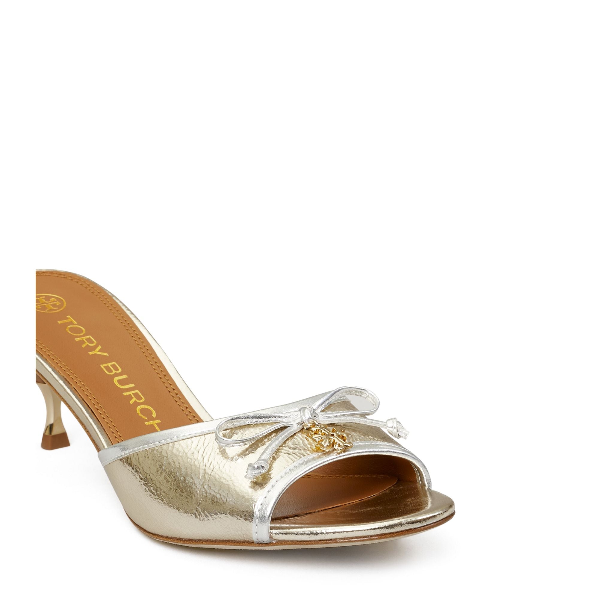 Women Tory Charm Kitten Heel Sandal - Spark Gold / Silver