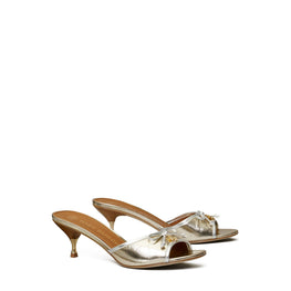 Women Tory Charm Kitten Heel Sandal - Spark Gold / Silver