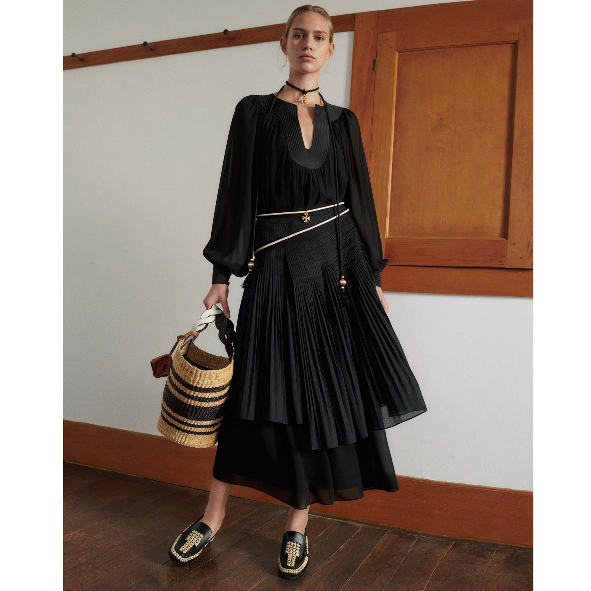 Women Cording Tie Belt - Black