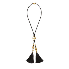 Women Roxanne Long Tassel Necklace - Rolled Brass / Black