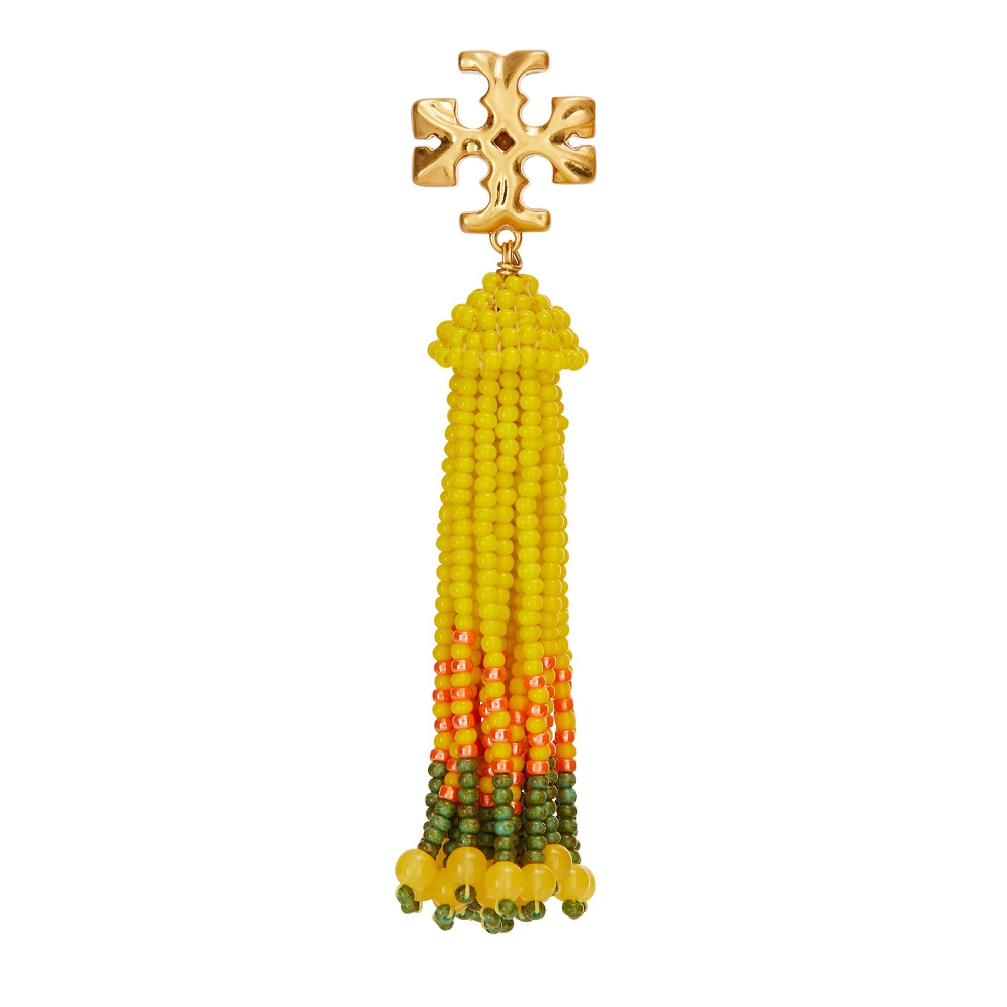 Women Roxanne Beaded Tassel Earring - Rolled Brass / Yellow Multi