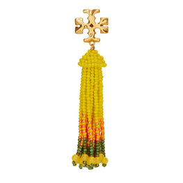 Women Roxanne Beaded Tassel Earring - Rolled Brass / Yellow Multi