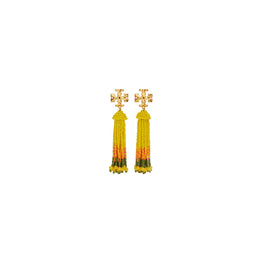 Women Roxanne Beaded Tassel Earring - Rolled Brass / Yellow Multi