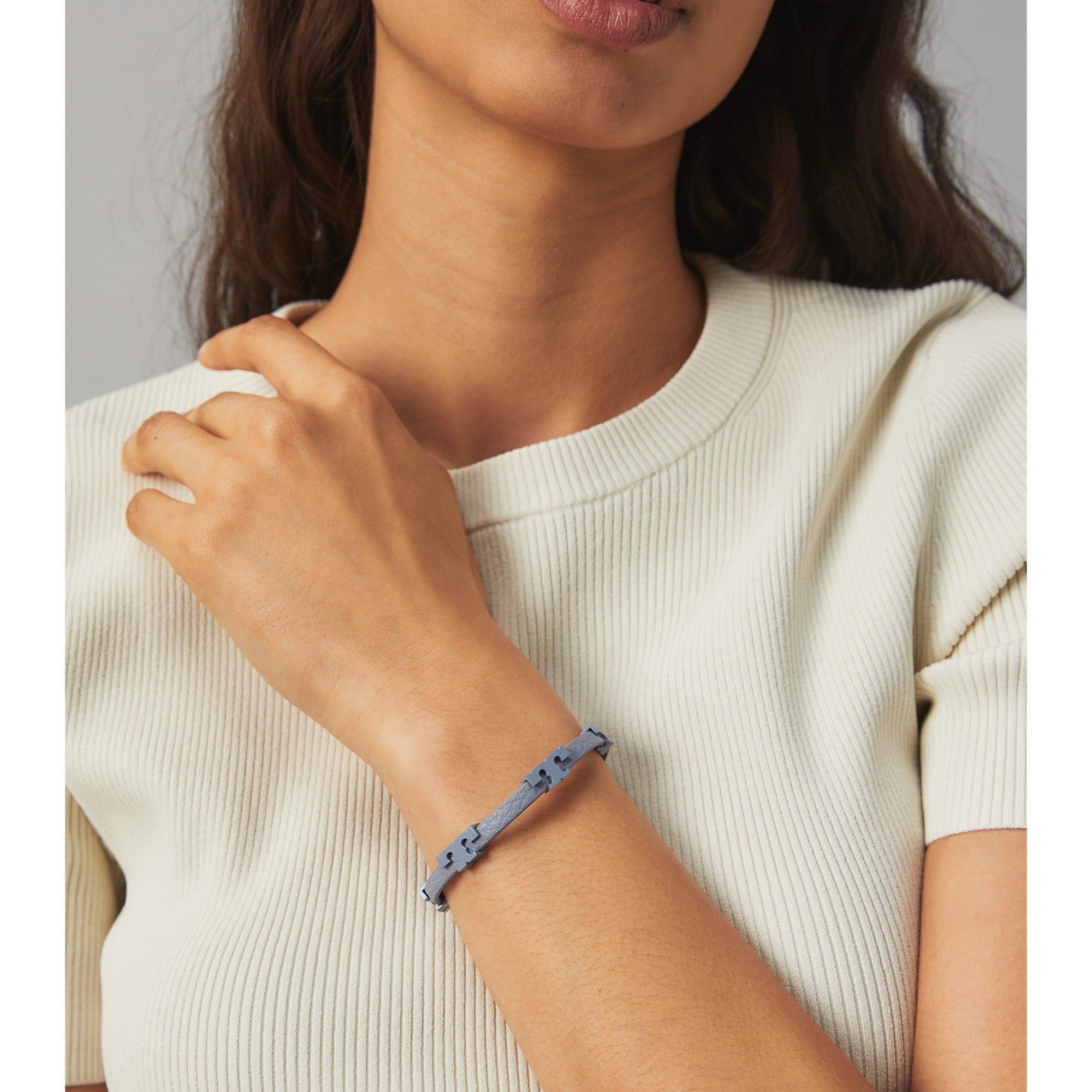 Women Serif-T Stackable Powder Coated Bracelet - Tory Gold / Cloud Blue