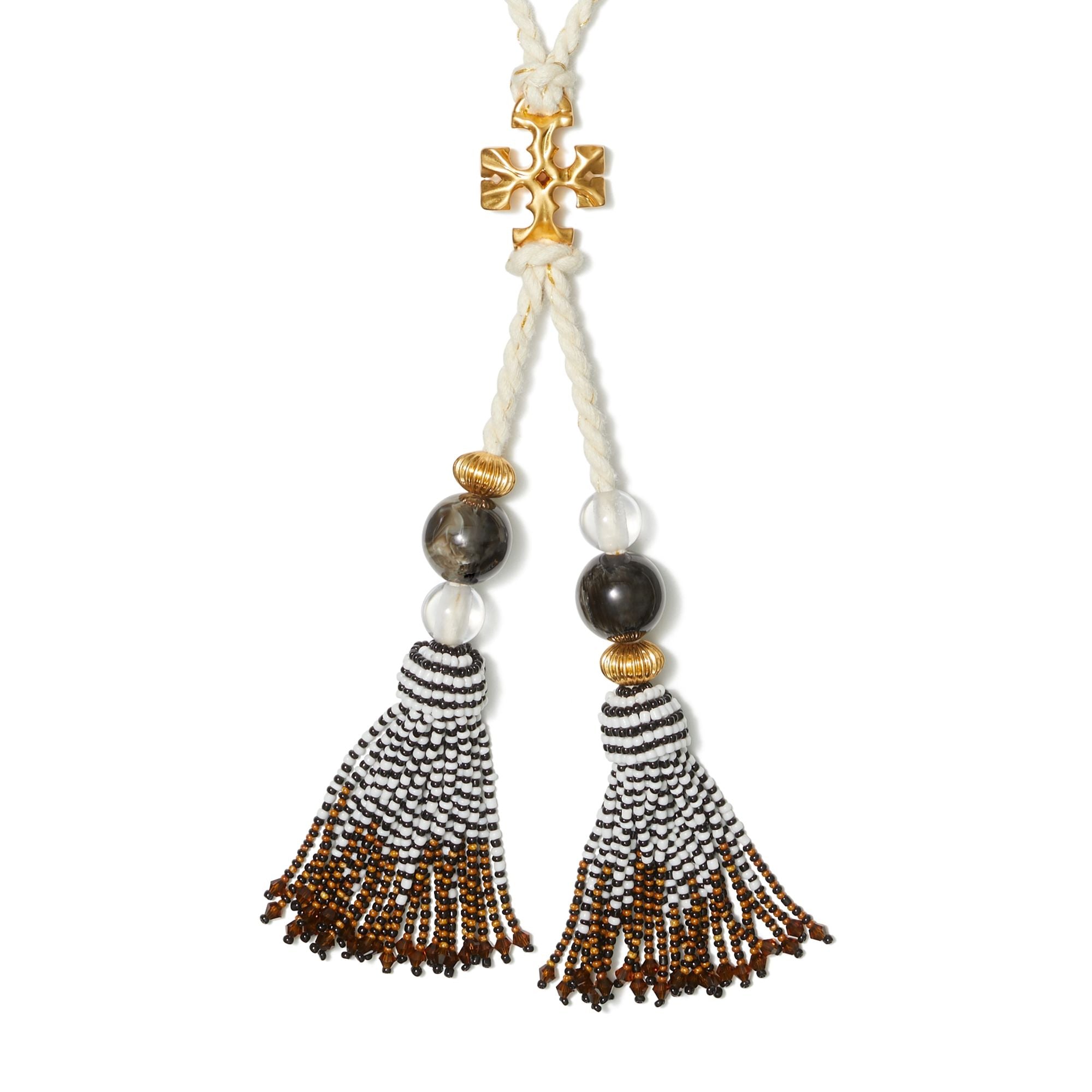 Women Roxanne Long Tassel Necklace - Rolled Brass / Neutral Multi