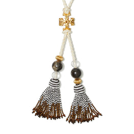 Women Roxanne Long Tassel Necklace - Rolled Brass / Neutral Multi
