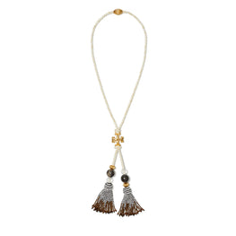 Women Roxanne Long Tassel Necklace - Rolled Brass / Neutral Multi