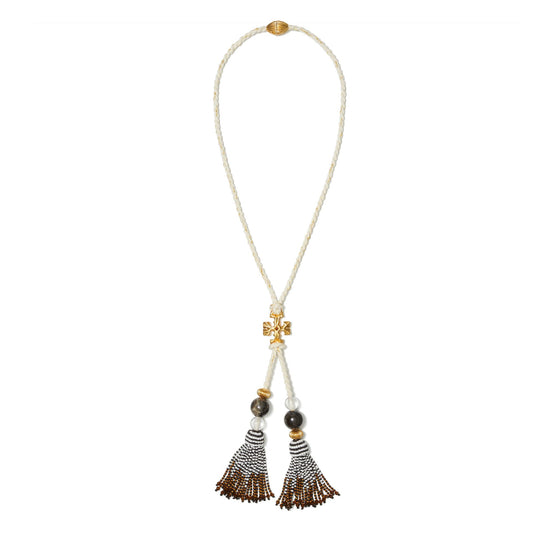 Women Roxanne Long Tassel Necklace - Rolled Brass / Neutral Multi