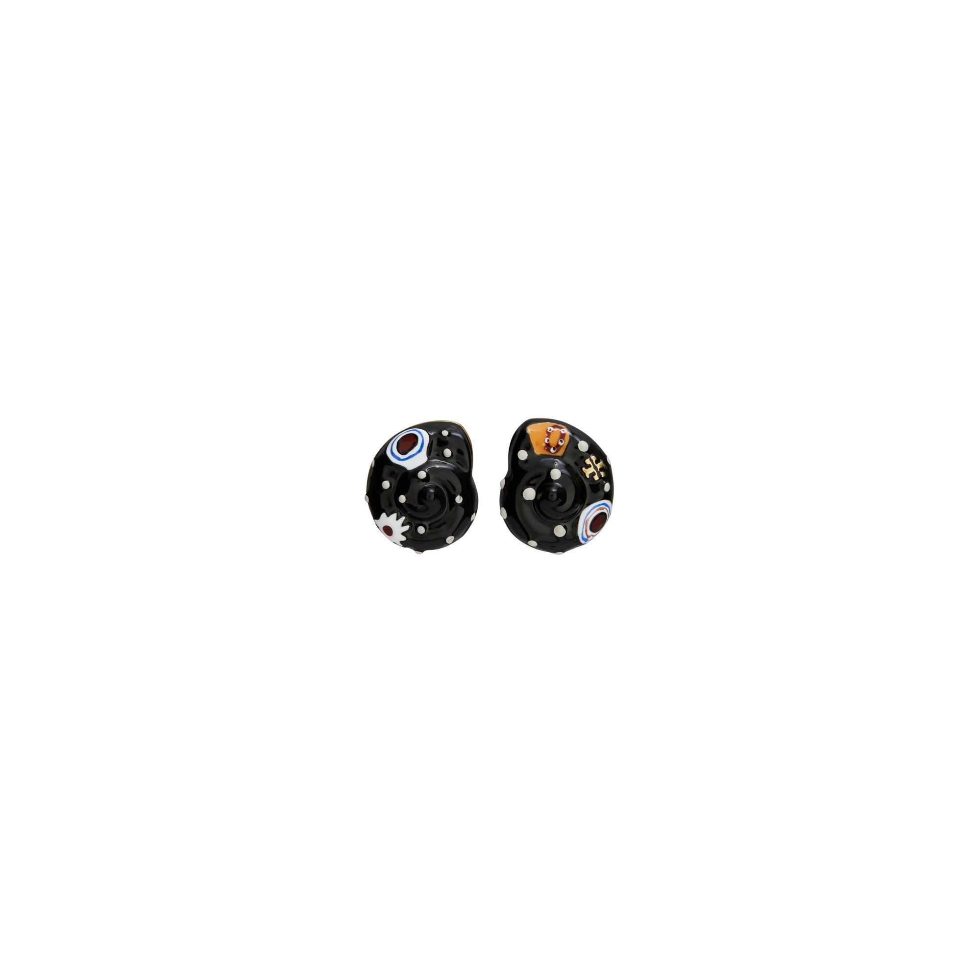 Women Shell Stud Earring - Rolled Brass / Black / Multi
