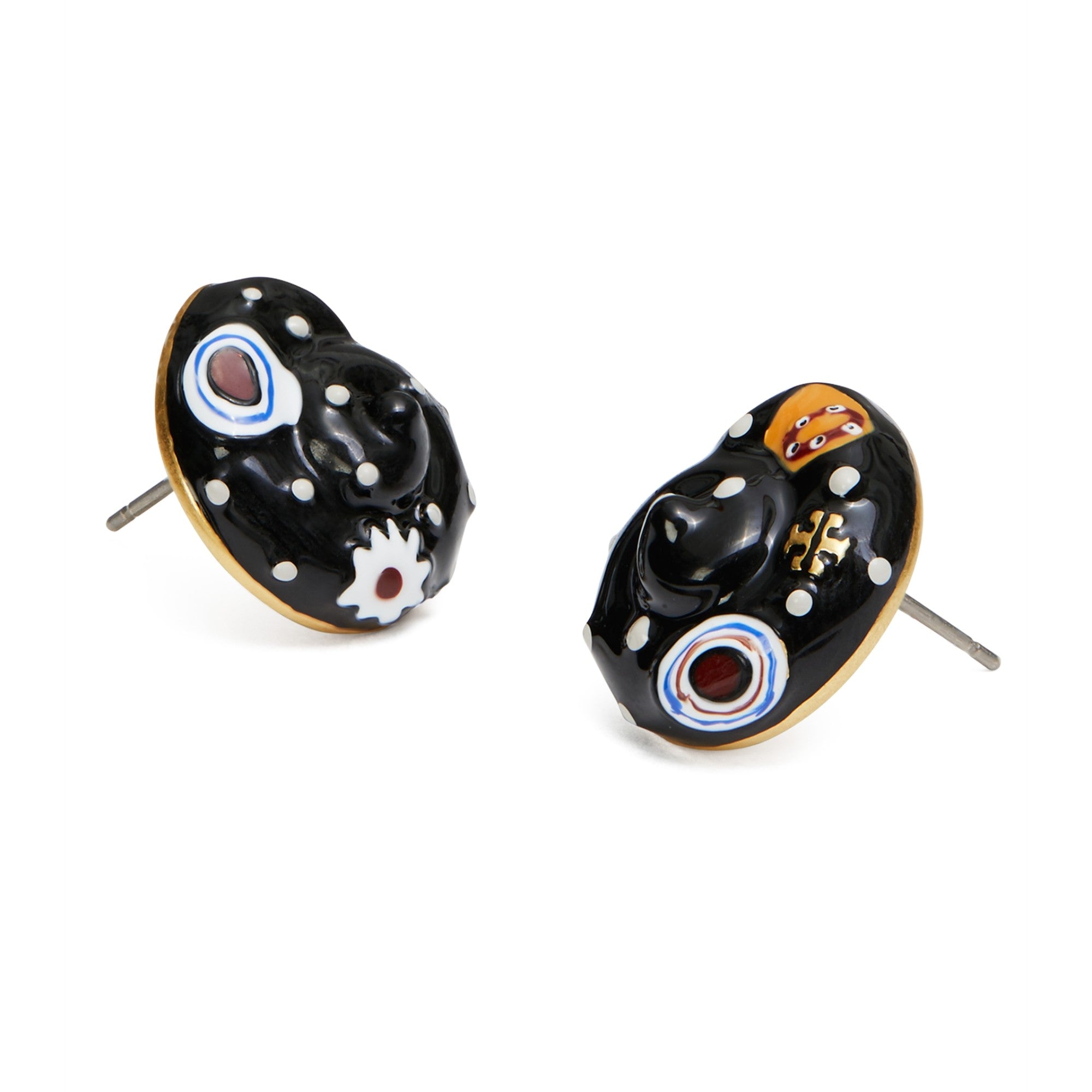 Women Shell Stud Earring - Rolled Brass / Black / Multi
