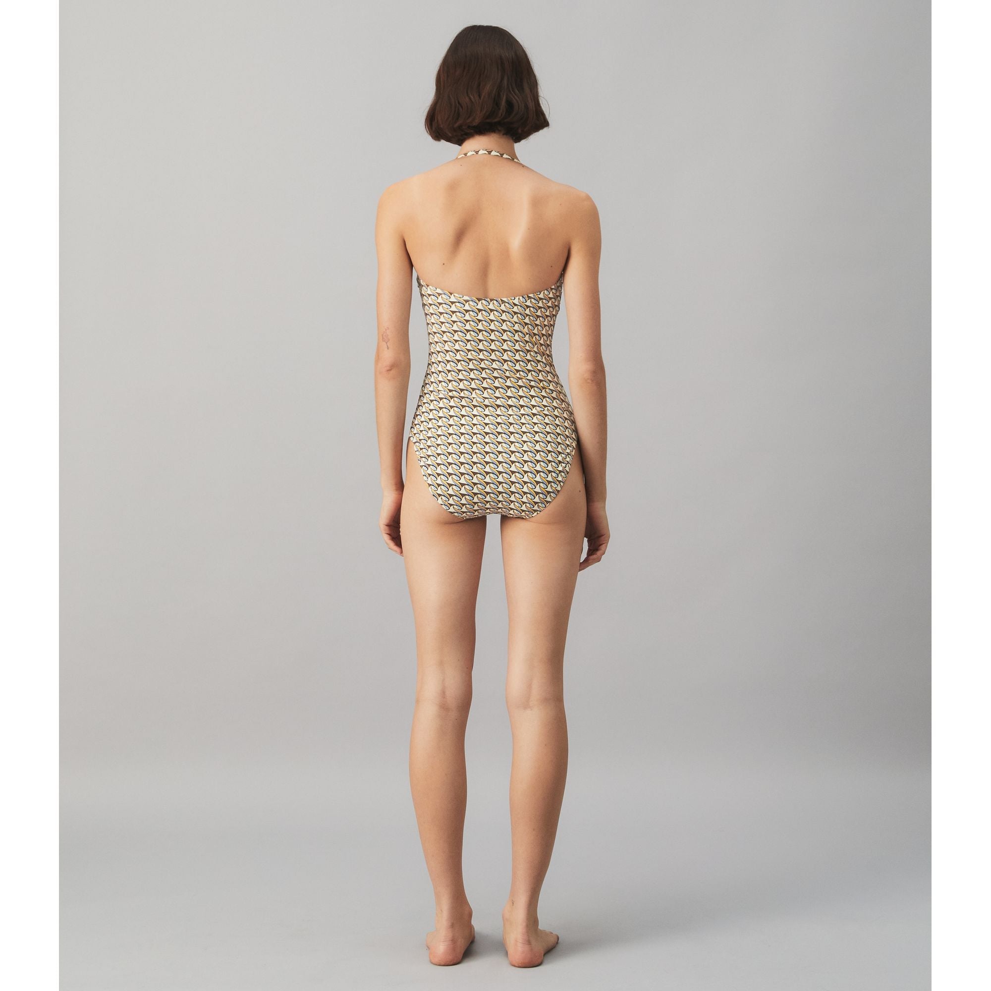 Women Printed Bandeau One-Piece - French Cream Ribbon Wave