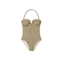Women Printed Bandeau One-Piece - French Cream Ribbon Wave