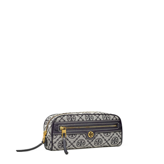 Women T Monogram Jacquard Dome Cosmetic Case - Tory Navy