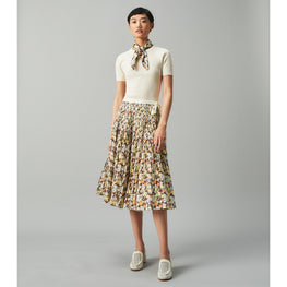 Women Short Sleeve Sweater With Scarf - Classic Ivory