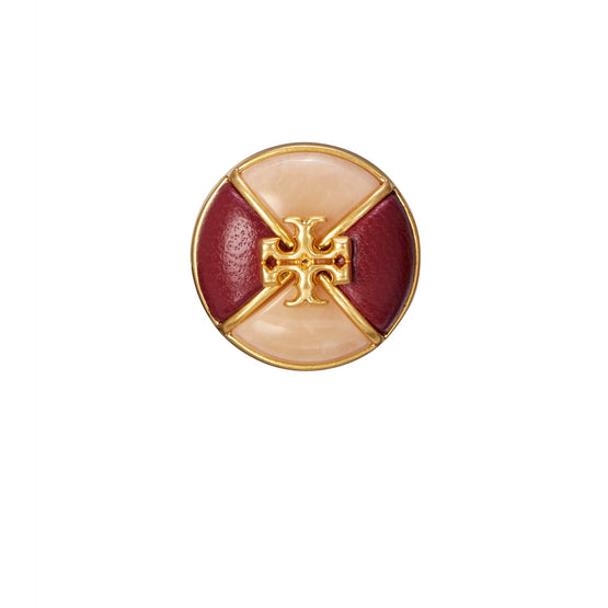 Women Kira Button Stud Earring - Rolled Brass / Burgundy / Ivory