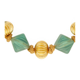 Women Roxanne Beaded Short Necklace - Rolled Brass / Azure Green