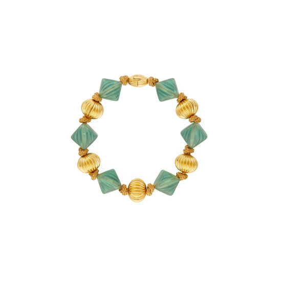 Women Roxanne Beaded Short Necklace - Rolled Brass / Azure Green