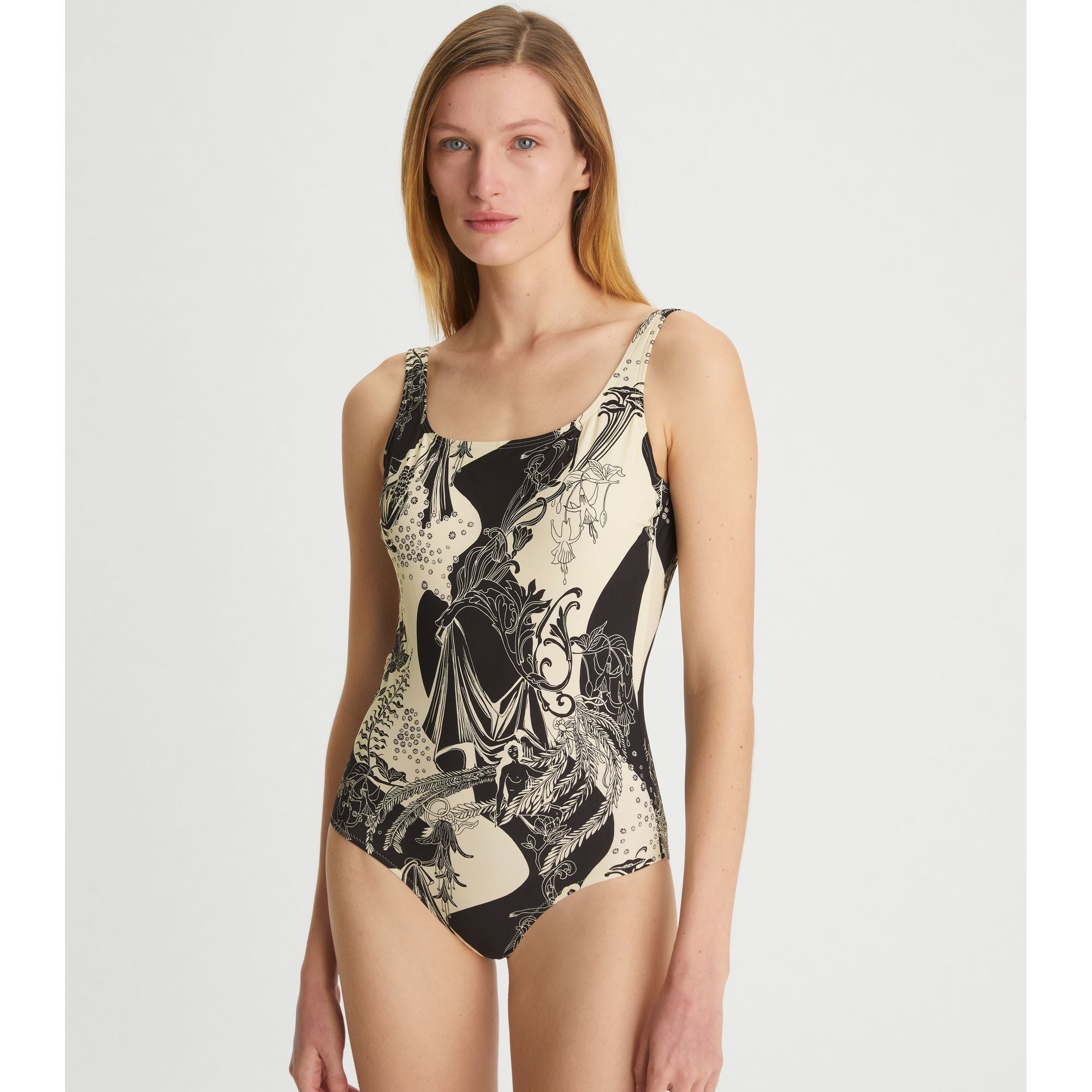Women Printed Tank Suit - French Cream Muse