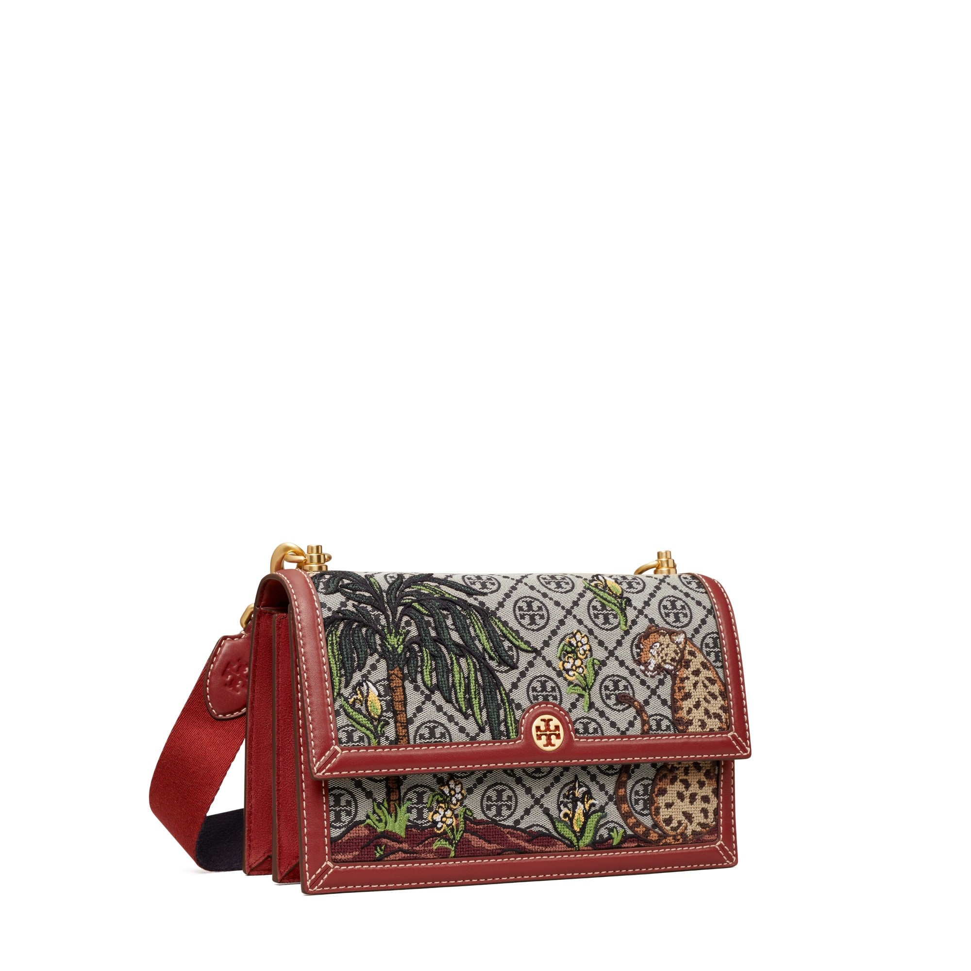 Women T Monogram Jacquard Embroidered Shoulder Bag - Tory Navy