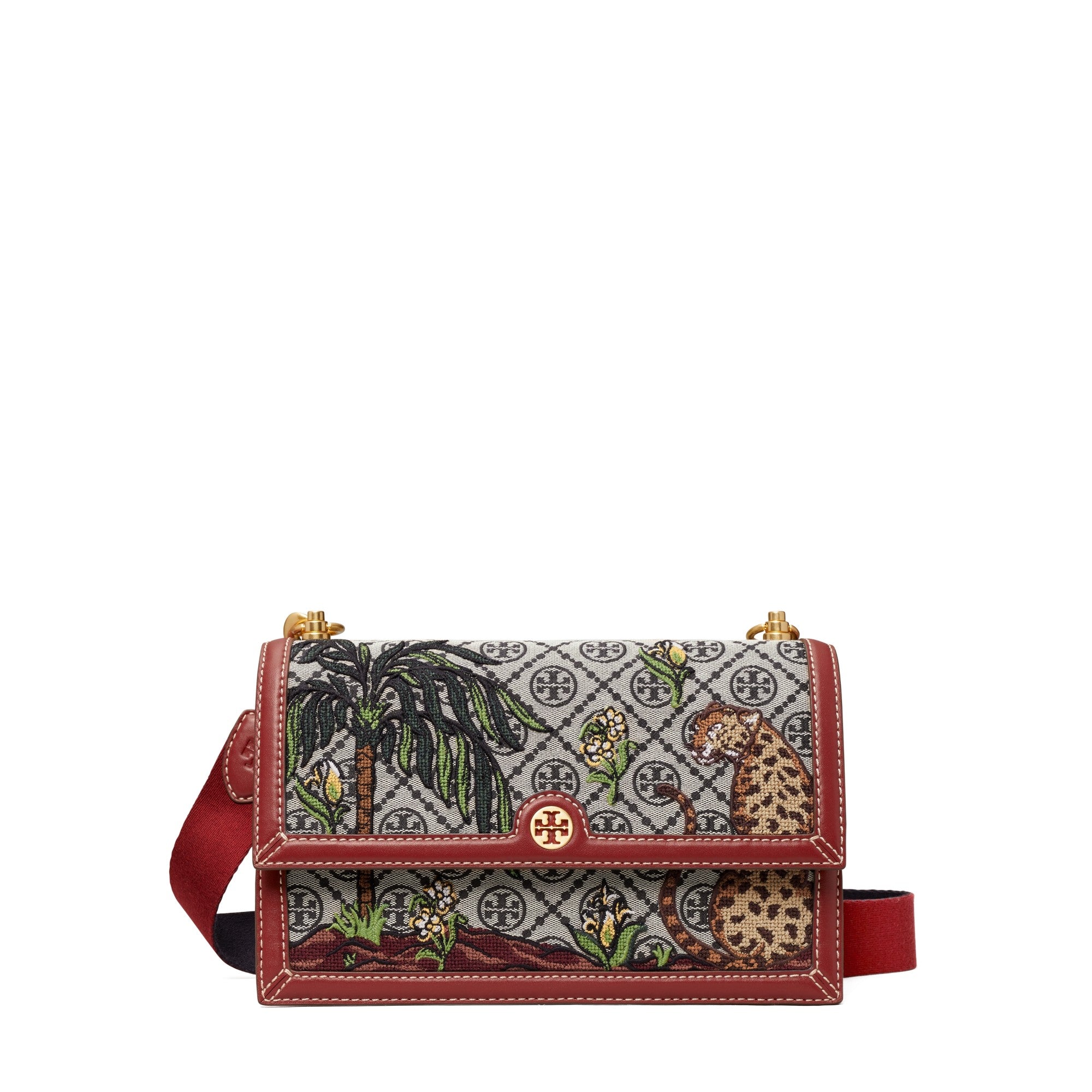 Women T Monogram Jacquard Embroidered Shoulder Bag - Tory Navy