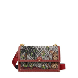 Women T Monogram Jacquard Embroidered Shoulder Bag - Tory Navy