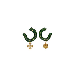 Women Caterpillar Drop Earring - Rolled Brass / Green
